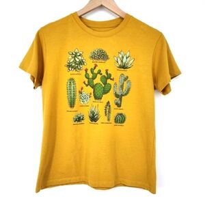 Fifth Sun Womens Cactus T-Shirt S Mustard Yellow‎ Plant Print Earthy Goblincore